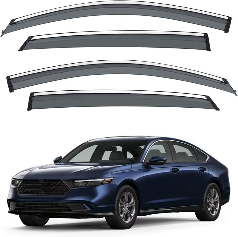 Vesul Tape on Rain Guards Compatible with Honda Accord 2023-2026 LX EX-L Sport Touring Vent Visor Window Deflector Shield Cover Sun Vent Shade with 304 Stainless Steel Trim - Image 1
